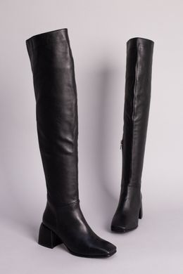 Ботфорты женские кожаные черные на небольшом каблуке демисезонные, 40, 26