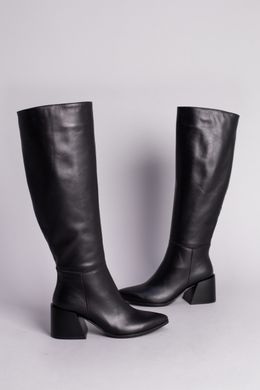 Сапоги женские кожаные черные с расклешенным каблуком, 36, 23.5