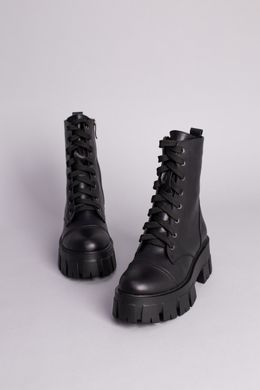 Черевики жіночі шкіряні чорні на шнурках на цигейці, 40, 26