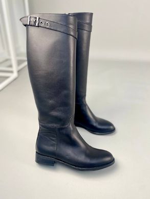 Сапоги женские кожаные черные с ремешком, без каблука, на байке, 40, 26-26.5