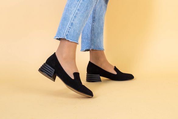 Туфлі жіночі замшеві чорні на невеликому підборі, 36, 24