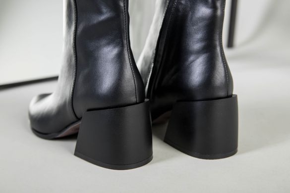 Ботильоны женские кожаные черные с расклешенным каблуком демисезонные, 39, 25.5