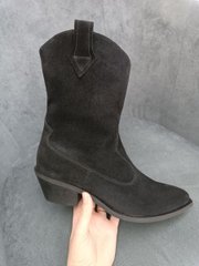 Ботинки ковбойки женские замшевые черного цвета на черной подошве зимние, 41, 26.5