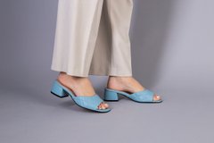 Шлепанцы женские кожаные голубого цвета на каблуке 4 см, 41, 26.5