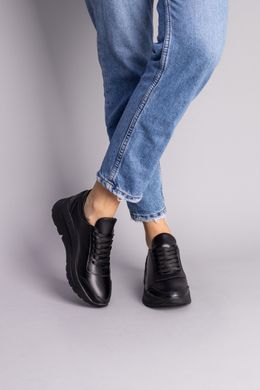 Кросівки жіночі шкіряні чорні на чорній підошві, 36, 23.5