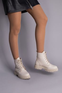 Ботинки женские кожаные бежевого цвета на шнурках на байке