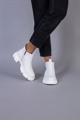 Ботинки женские кожаные белые на резинке и с замком демисезонные, 36, 23.5