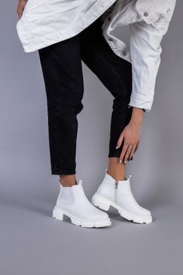 Ботинки женские кожаные белые на резинке и с замком демисезонные, 36, 23.5