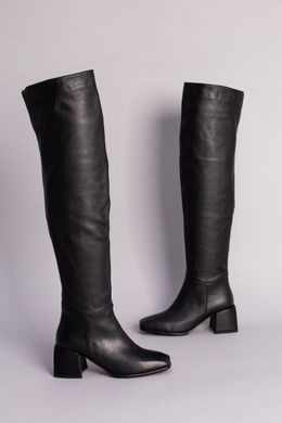 Ботфорты женские кожаные черные на небольшом каблуке зимние, 36, 23.5