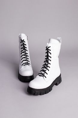 Ботинки женские кожаные белые на шнурках и с замком, зимние, 40, 25.5-26
