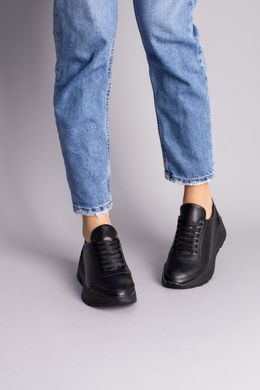Кроссовки женские кожаные черные на черной подошве, 36, 23.5
