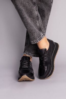 Кросівки жіночі шкіряні чорні з лаковими та замшевими вставками, 34, 22