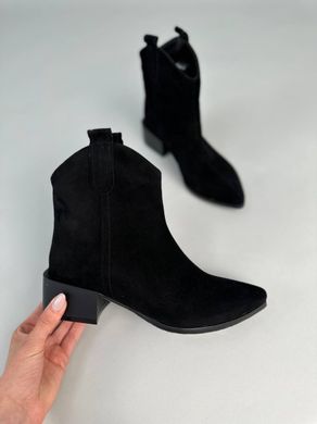 Ботинки казаки женские замшевые черного цвета на каблуке зимние, 39, 25