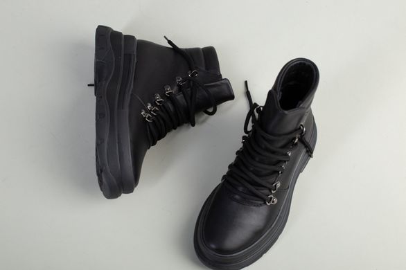 Ботинки женские кожаные черные на шнурках зимние, 41, 27