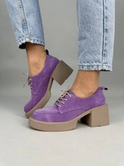 Туфлі жіночі замшеві лілового кольору на підборах зі шнурівкою, 41, 26.5