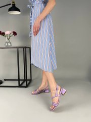 Босоножки женские кожаные лилового цвета на каблуке, 41, 26.5