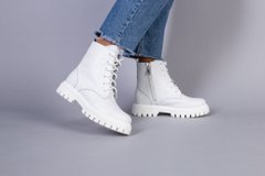 Ботинки женские кожаные белые, на шнурках и с замком, на байке, 41, 26.5