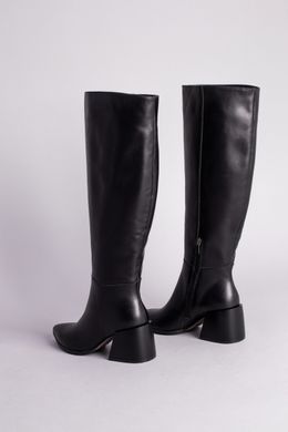 Сапоги женские кожаные черные с расклешенным каблуком, 38, 24.5-25