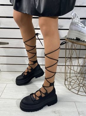 Туфлі жіночі шкіряні чорні зі шнурівкою, 36, 24