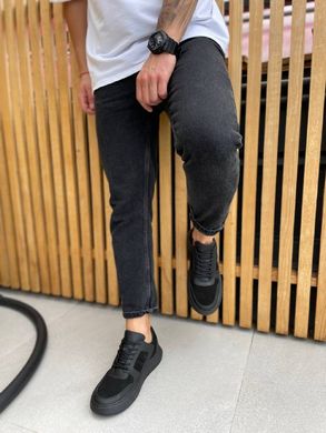 Кроссовки мужские кожаные черные с вставками замши, 45, 30