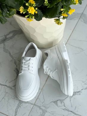 Туфлі жіночі шкіряні білого кольору на шнурках, 36, 23
