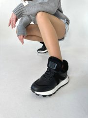 Кроссовки женские кожаные черные с вставками замши зимние, 40, 26