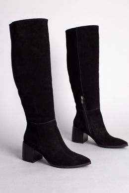 Сапоги женские замшевые черные на каблуке зимние, 41, 26.5-27