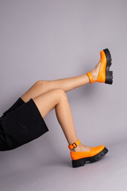 Туфлі жіночі шкіряні помаранчеві на масивній підошві, 35, 23.5