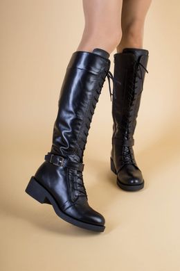 Сапоги женские кожаные черные с замком и шнуровкой демисезонные, 36, 23.5