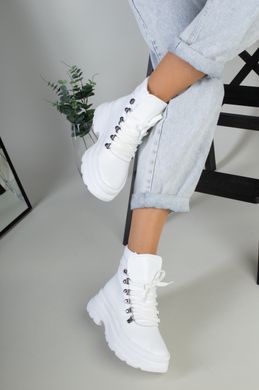 Ботинки женские кожаные белые на шнурках зимние, 37, 24