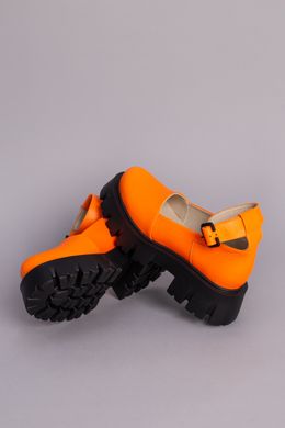 Туфли женские кожаные оранжевые на массивной подошве, 35, 23.5