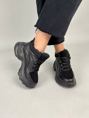 Кросівки жіночі шкіряні чорні зі вставкою замші зимові, 36, 23