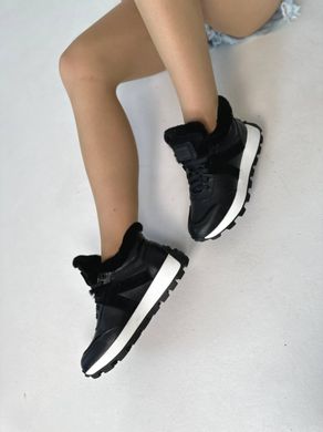Кросівки жіночі шкіряні чорні зі вставками замші зимові, 40, 26