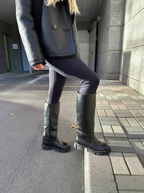 Сапоги женские кожаные черного цвета зимние, 41, 26