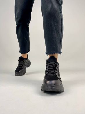 Кросівки жіночі шкіряні чорні зі вставкою замші зимові, 36, 23