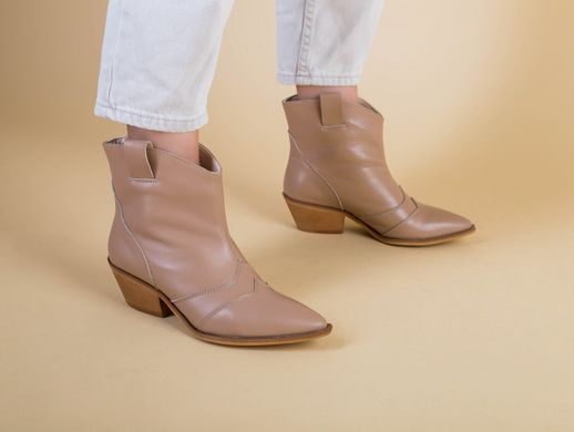 Ботинки женские кожаные бежевые на небольшом каблуке демисезонные, 35, 23