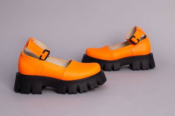 Туфлі жіночі шкіряні помаранчеві на масивній підошві, 35, 23.5