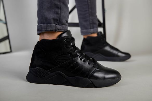 Ботинки мужские кожаные черного цвета с вставкой нубука зимние, 45, 30