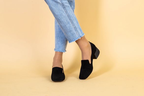 Туфли женские замшевые черные на небольшом каблуке, 39, 25.5-26
