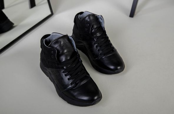 Ботинки мужские кожаные черного цвета с вставкой нубука зимние, 45, 30