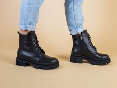 Ботинки женские кожаные черные на шнурках и с замком демисезонные, 41, 26.5