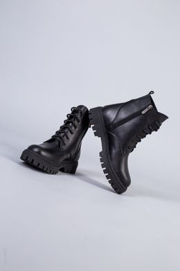 Ботинки женские кожаные черные, на шнурках и с замком, на цигейке, 36, 23.5
