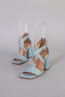 Босоножки женские кожаные голубого цвета на каблуке, 40, 26