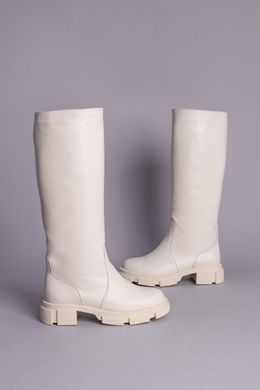 Сапоги женские кожаные молочного цвета зимние, 36, 23
