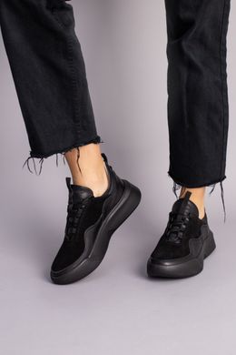 Кросівки жіночі шкіряні із вставками замші чорні, 36, 24