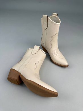 Ботинки ковбойки женские кожаные молочного цвета демисезонные, 41, 26.5