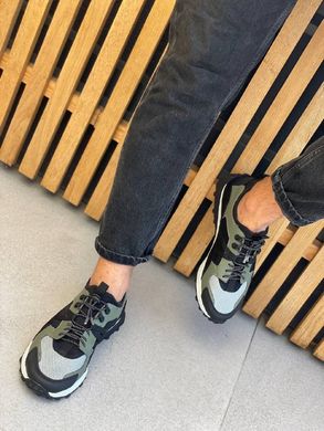 Кроссовки мужские кожаные цвета хаки с черными вставками нубука, 45, 30