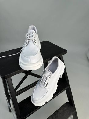 Туфли женские кожаные белые на шнурках без каблука, 41, 26.5