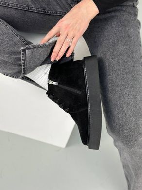 Ботинки женские замшевые черные на черной подошве зимние, 41, 26.5