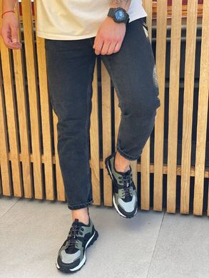 Кроссовки мужские кожаные цвета хаки с черными вставками нубука, 45, 30